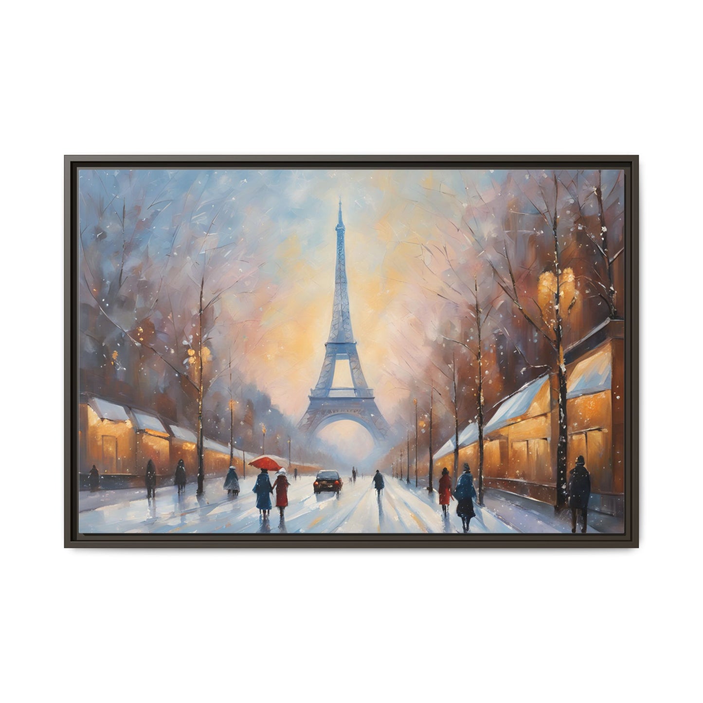 Eiffel Tower in Winter Print Wall Art Matte Stretched Canvas Paris Lover Gift Winter in France, 3 frame colors to choose from