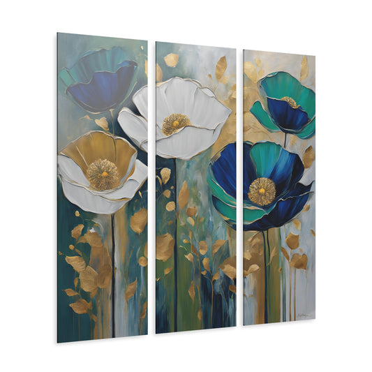 Modern Art Style Poppy Design Triptych Acrylic Print Floral Wall Art Unique Flower Garden Theme Cottage Core Decor