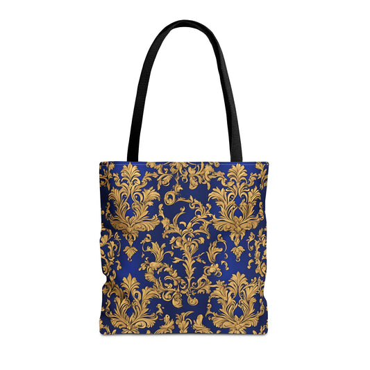 Elegant Royal Blue and Gold Damask Tote Bag | Carryall | Grocery Bag | Shopping Bag |