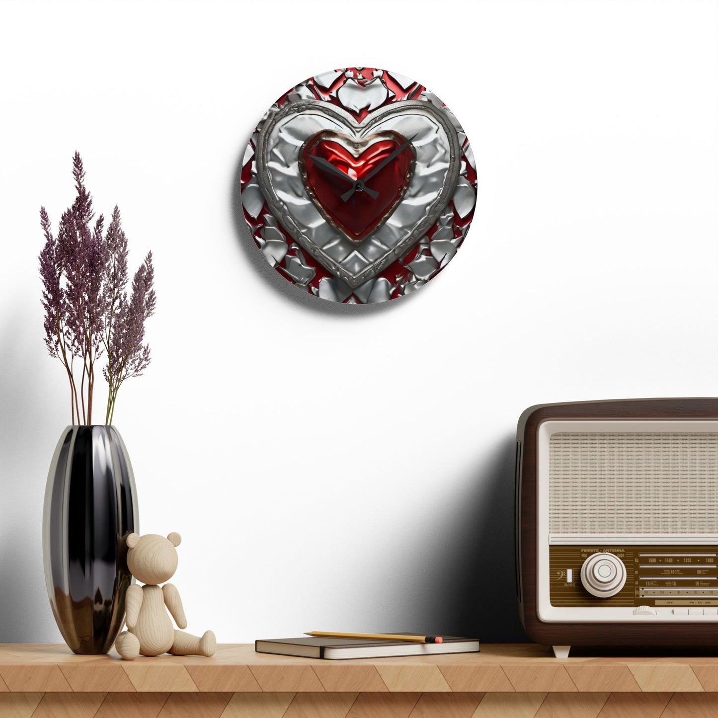 Heart Design Acrylic Office Clock Unique Colorful Wall Clock for Kitchen or Living Room