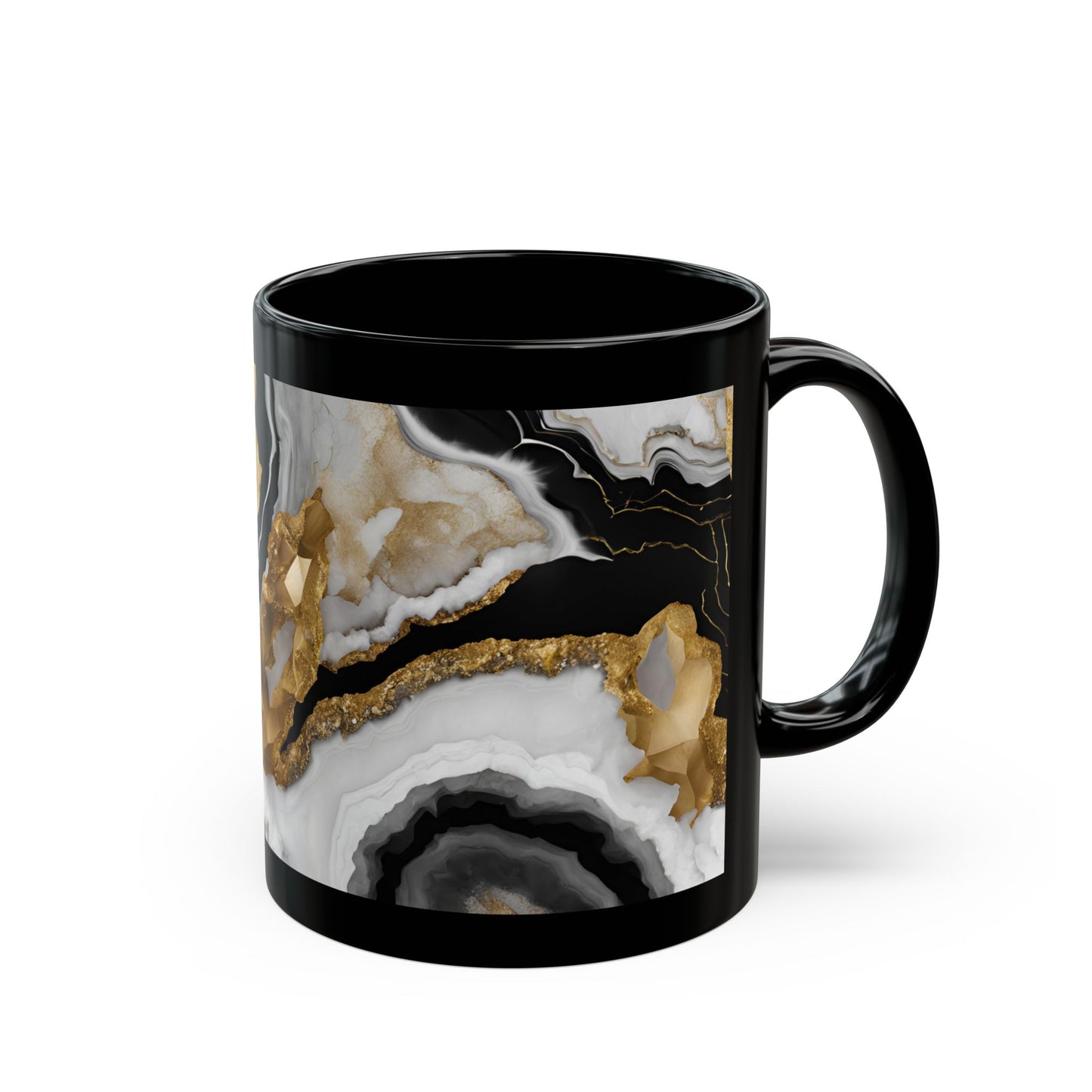 Black, White and Gold Crystal Geode Design Coffee Tea Hot Chocolate Mug Boho Gift for Her Nature Lover Gift Geology Rock Lover Gift