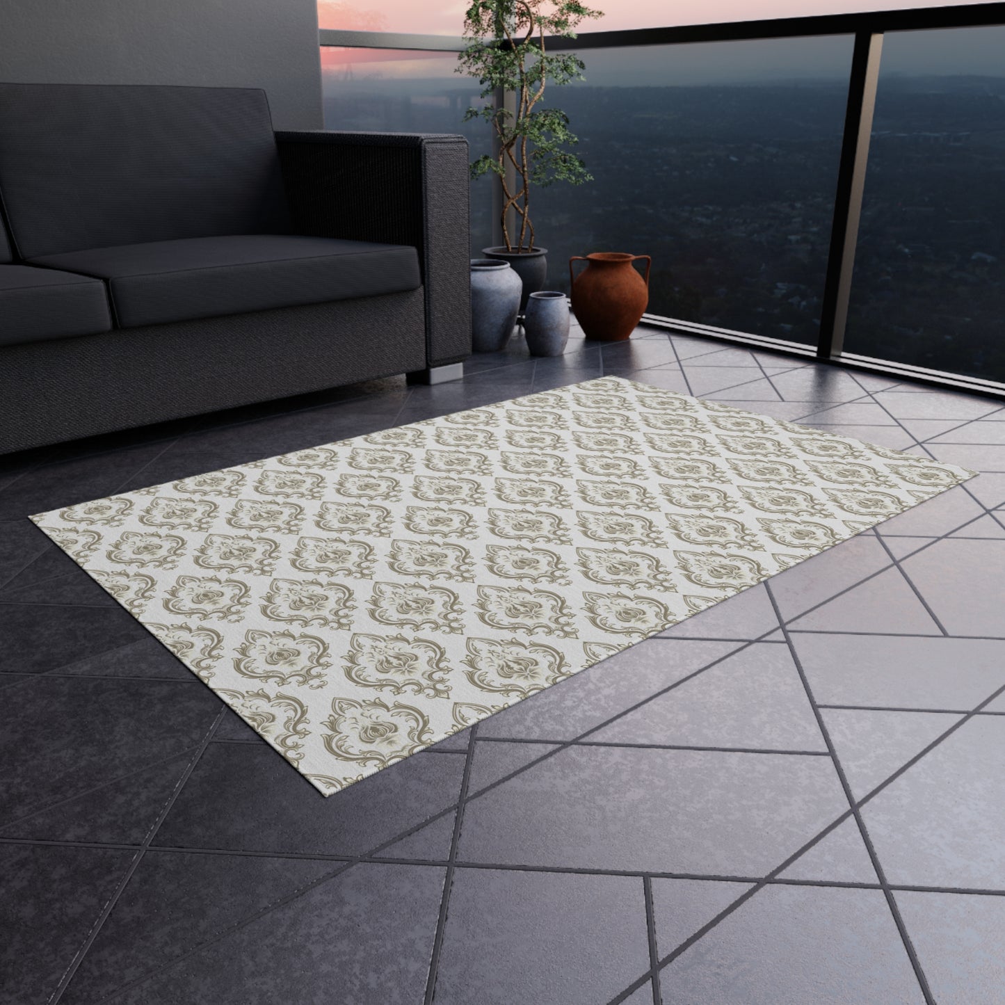 Chenille Print Pattern Outdoor Rug with No-Skid Backing Cozy Outdoor Carpet Patio Decor Gazebo Rug Pool Area Decor Outdoor Kitchen Carpet