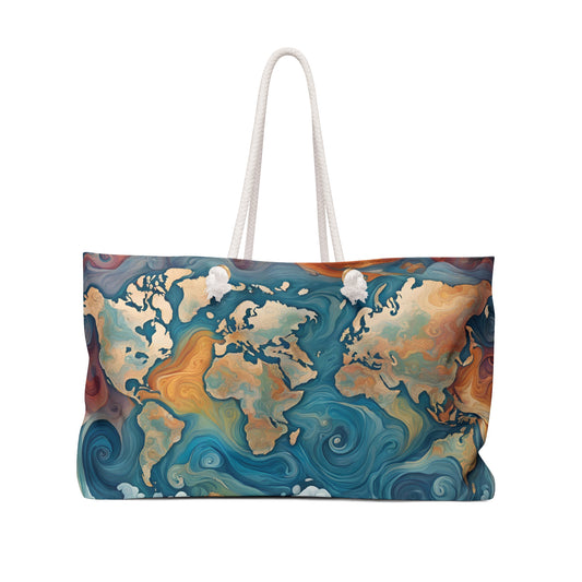 Swirl Art Design World Map Weekender Tote Large Grocery Travel Shopping Bag Cottage Core Gift Bag Boho Bag Map Tote Mom Gift