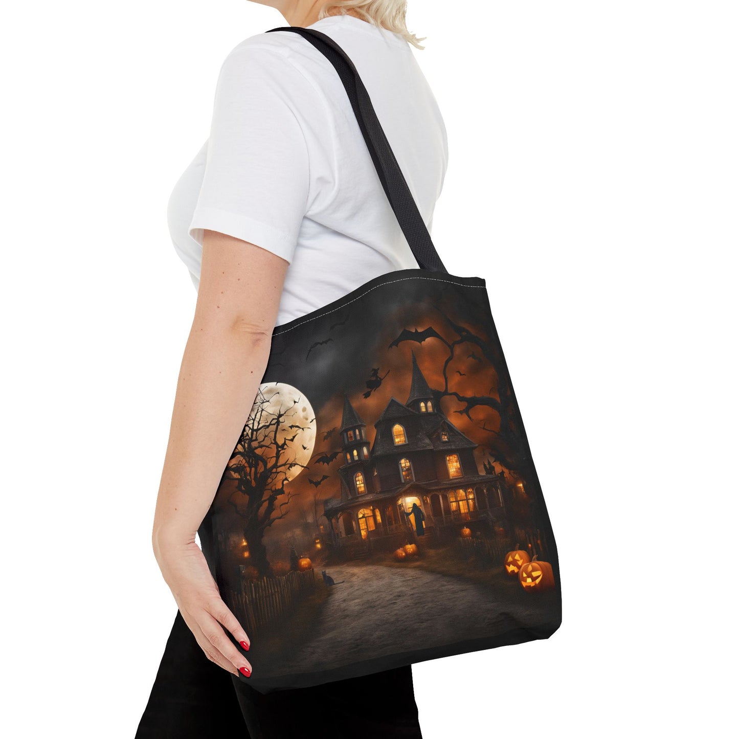 Halloween Haunted House Tote Bag | Carryall | Shopping Bag | Pumpkin | Autumn | Trick or Treat | Candy Bag |