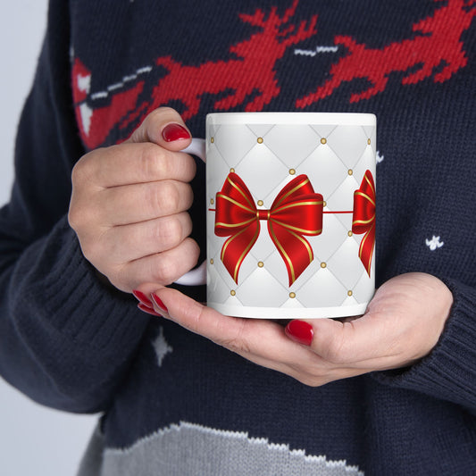 Red and Gold Bows Coffee Tea Mug Cottage Core Holiday Gift for Her Christmas Presents Festive Unique Holiday Gift Mug