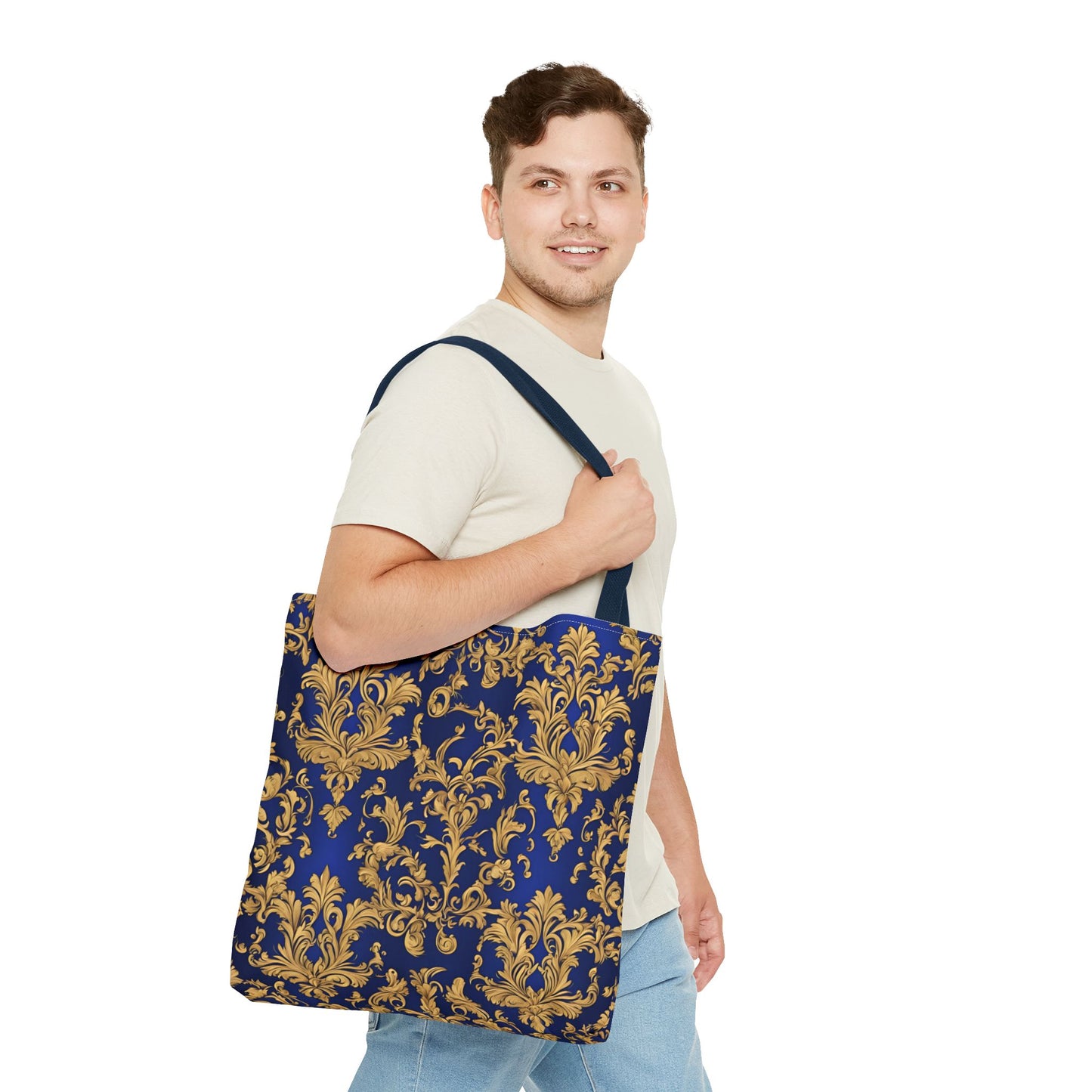 Elegant Royal Blue and Gold Damask Tote Bag | Carryall | Grocery Bag | Shopping Bag |