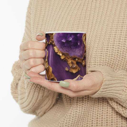 Purple and Gold Amethyst Design Geode Coffee Tea Mug Boho Gemologist Gift for Her Nature Lover Gift Geology Marble Agate Rock Lover Gift