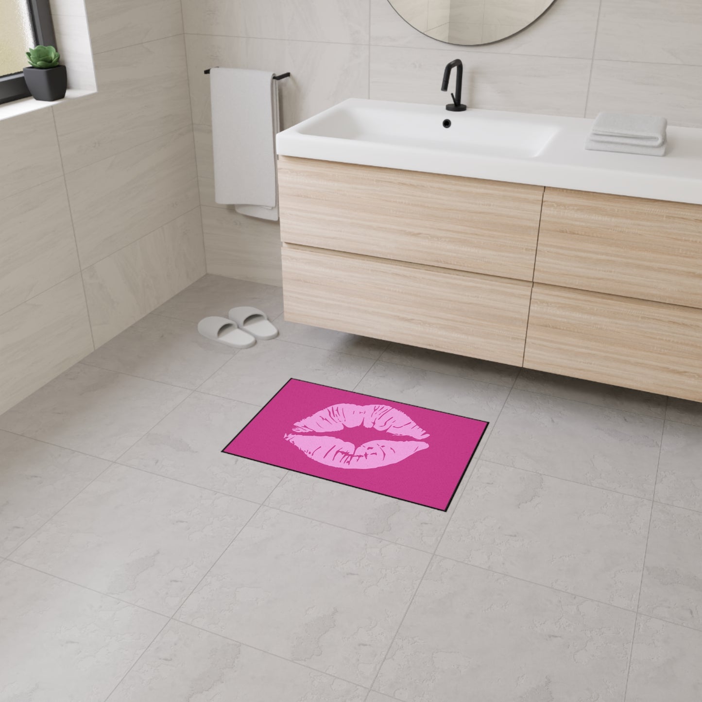 Decorative Heavy Duty Non-Slip Floor Mat Stylish Design Perfect for Entryway Kitchen Décor Pink Kissy Lips Design Rug Lipstick Bathroom Mat
