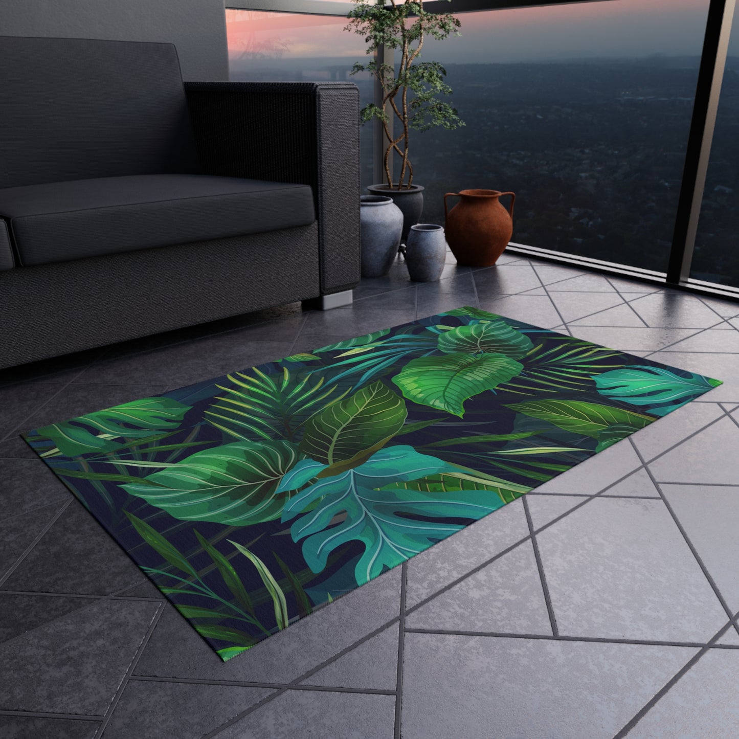 Tropical Chenille Outdoor Rug with No-Skid Backing Cozy Outdoor Carpet Patio Decor Hawaiian Floral Beachy Gazebo Rug Pool Area Decor