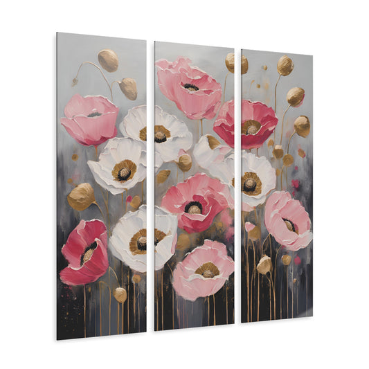 Modern Art Style Poppy Design Triptych Acrylic Print Floral Wall Art Unique Cottage Core Flower Theme 3-Panel Fairycore Decor