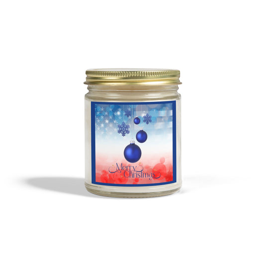 Merry Christmas Scented Candles Holiday Winter Blue Snowflake Candle Gift Mason Jar Candle Coconut Apricot Wax (4oz, 9oz)