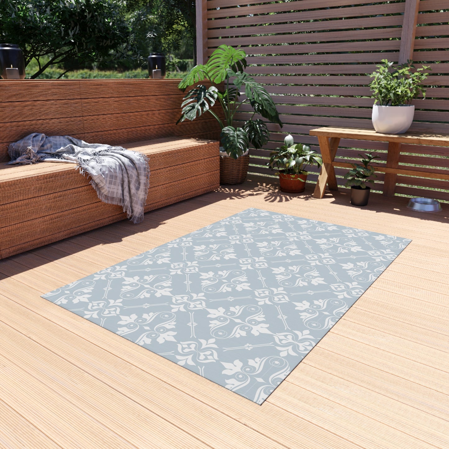 Chenille Print Pattern Outdoor Rug with No-Skid Backing Cozy Outdoor Carpet Patio Decor Gazebo Rug Pool Area Decor Outdoor Kitchen Carpet
