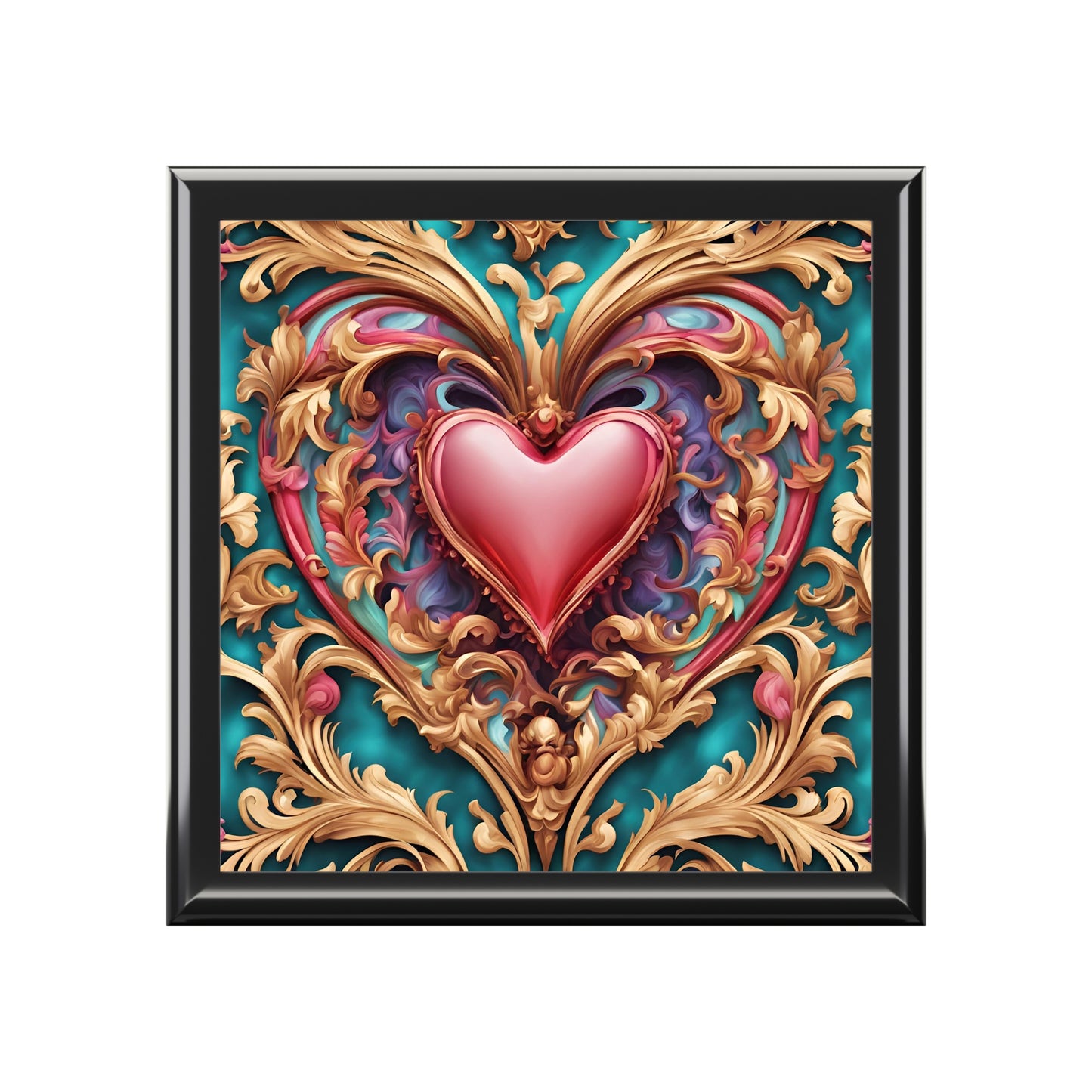 Unique Art Print Retro Heart Design Jewelry Box Trinket Box Bedroom Dresser Decor Vanity Gift Box - 3 colors to choose from