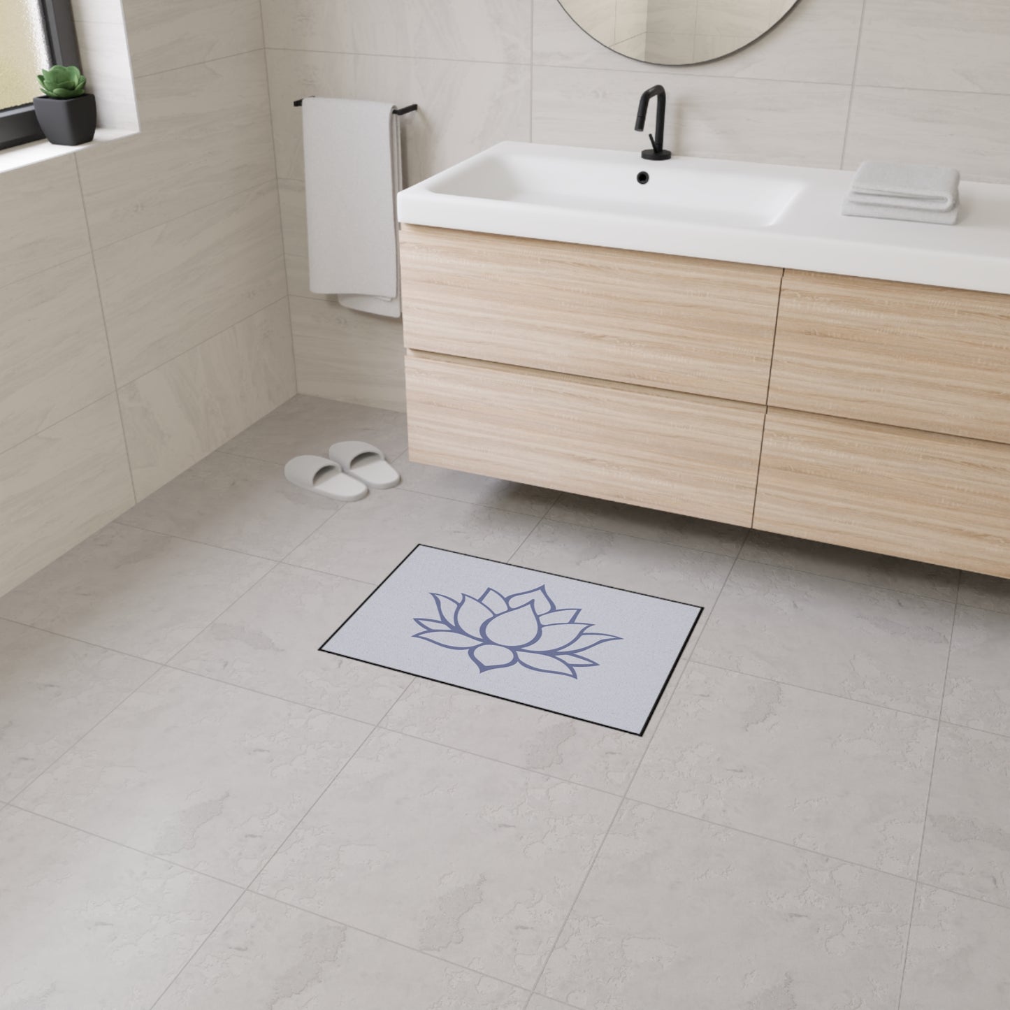 Decorative Heavy Duty Non-Slip Floor Mat Stylish Design Perfect for Entryway Kitchen Décor Grey Lotus Blossom Floral Design Rug Bathroom Mat