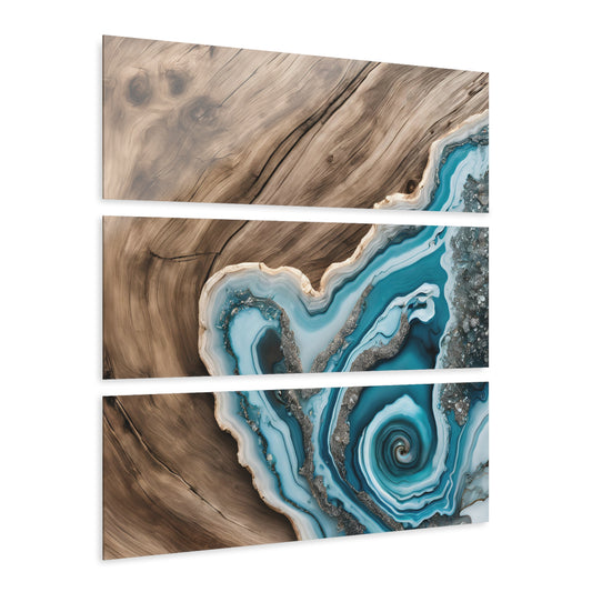 Geode-Inspired Wood-look Design Triptych Acrylic Print Wall Art Nature Lover Gift Geology Agate Rock Lover Gift