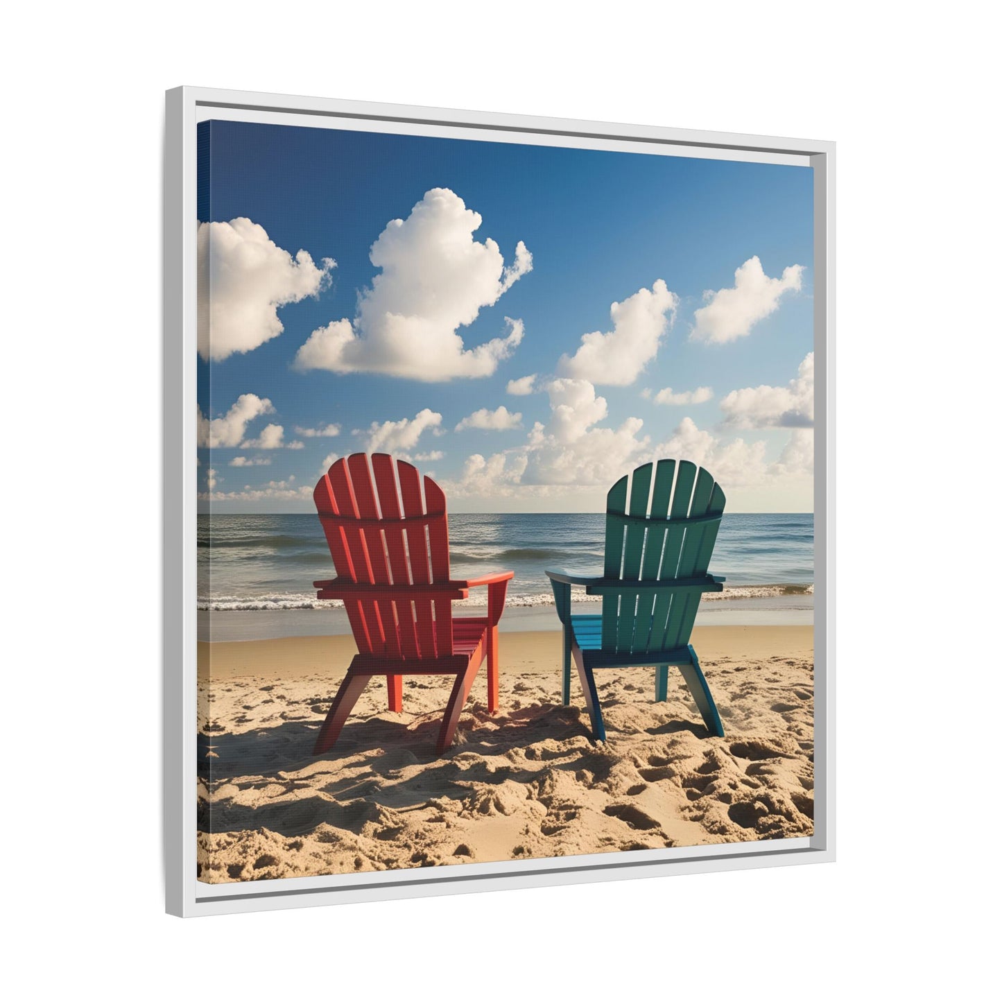 Chairs on the Beach Calm Sunny Day Framed Canvas Wall Art Beach Lover Vacation Oceanic Gift Nature Lover Peaceful Zen Gift 3 frame colors