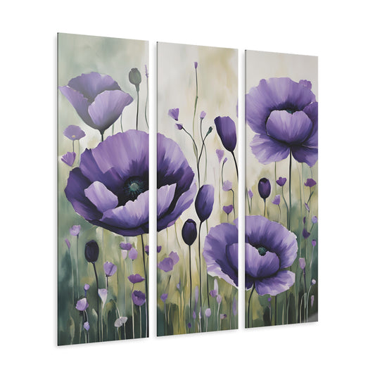 Modern Art Style Poppy Design Triptych Acrylic Print Floral Wall Art Unique Cottage Core Flower Theme 3-Panel Fairycore Decor