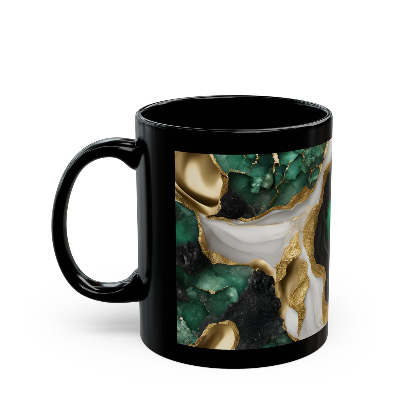 Black, White and Green Amethyst Crystal Geode Design Coffee Tea Hot Chocolate Mug Boho Gift for Nature Lover Gift Geology Rock Lover Gift