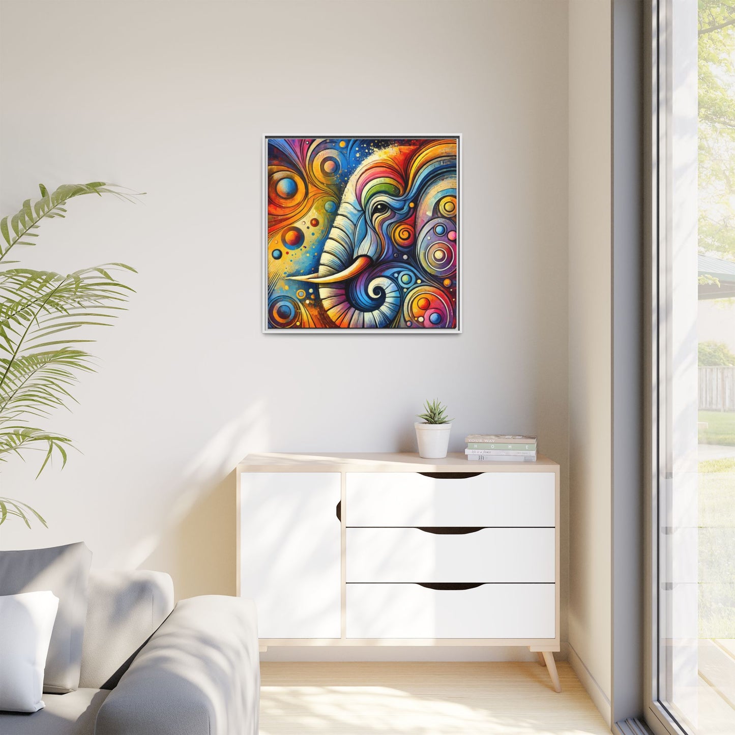 Modern Elephant Print Abstract Design Unique Framed Canvas Print African Wall Art Animal Lover Gift Nature Lover Decor 3 frame colors
