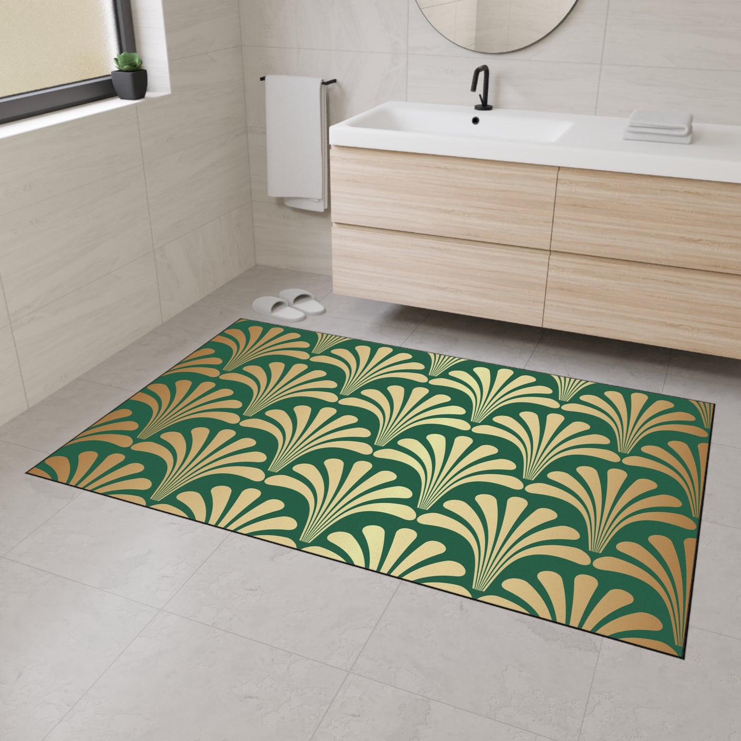 Decorative Heavy Duty Non-Slip Floor Mat Stylish Design Perfect for Entryway Kitchen Décor Green Floral Geometric Design Rug Bathroom Mat