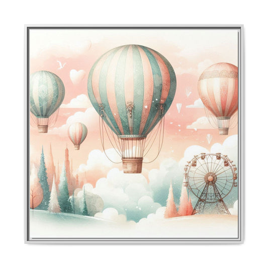 Whimsical Nursery Decor Pastel Balloon Design Art Unique Sweet Baby Room Framed Canvas Print Unisex Baby Shower Gift Decor 3 frame colors