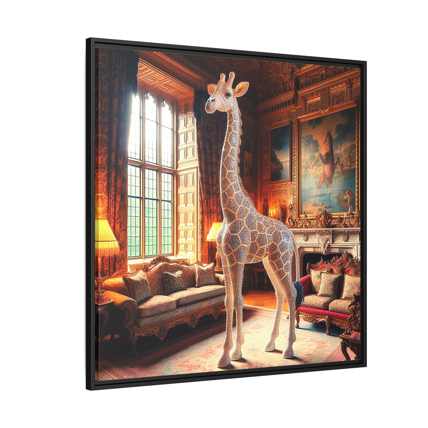 Bejeweled Giraffe Framed Canvas Print Wall Art Unique Fashion Designer Haute Couture Fashionista Animal Lover Gift Decor 3 Frame Colors