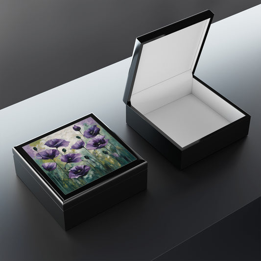 Unique Jewelry Box Floral Design Trinket Box Bedroom Dresser Decor Poppy Vanity Gift Box for Her Flower Lover - 3 colors to choose from