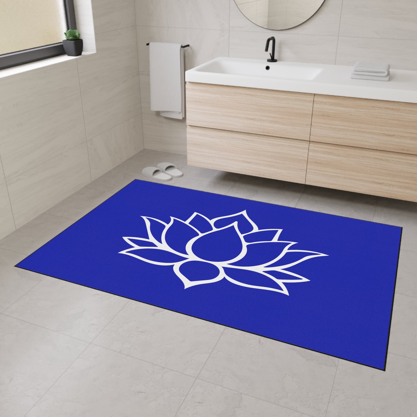 Decorative Heavy Duty Non-Slip Floor Mat Stylish Design Perfect for Entryway Kitchen Décor Blue Lotus Blossom Floral Design Rug Bathroom Mat