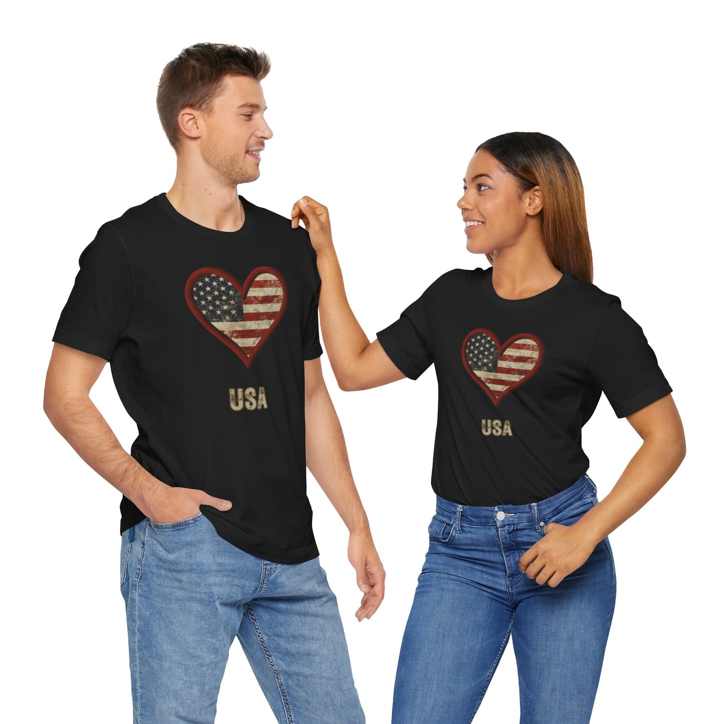 Flag and Heart T-shirt | Patriotic | Americana | Unisex | USA