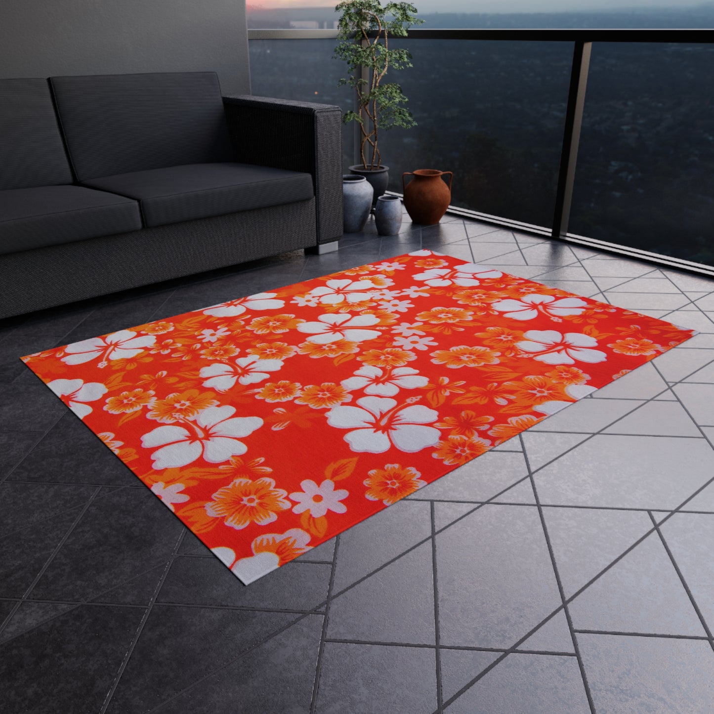 Tropical Chenille Outdoor Rug with No-Skid Backing Cozy Outdoor Carpet Patio Decor Hawaiian Floral Beachy Gazebo Rug Pool Area Decor