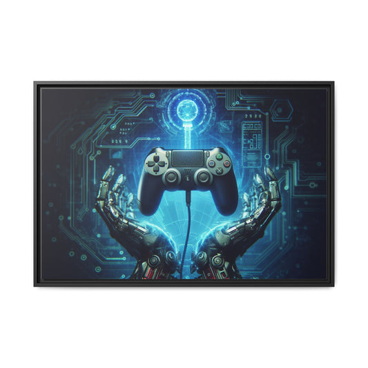 Gamer Themed Unique Framed AI Canvas Print Wall Art Video Game Lover Futuristic Digital Style Gift Cyber Geek Matrix Decor 3 frame colors