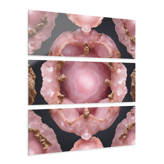 Stunning Pink Quartz Geode Design Triptych Acrylic Print Wall Art Nature Lover Gift Geology Rock Lover Gift Agate Design