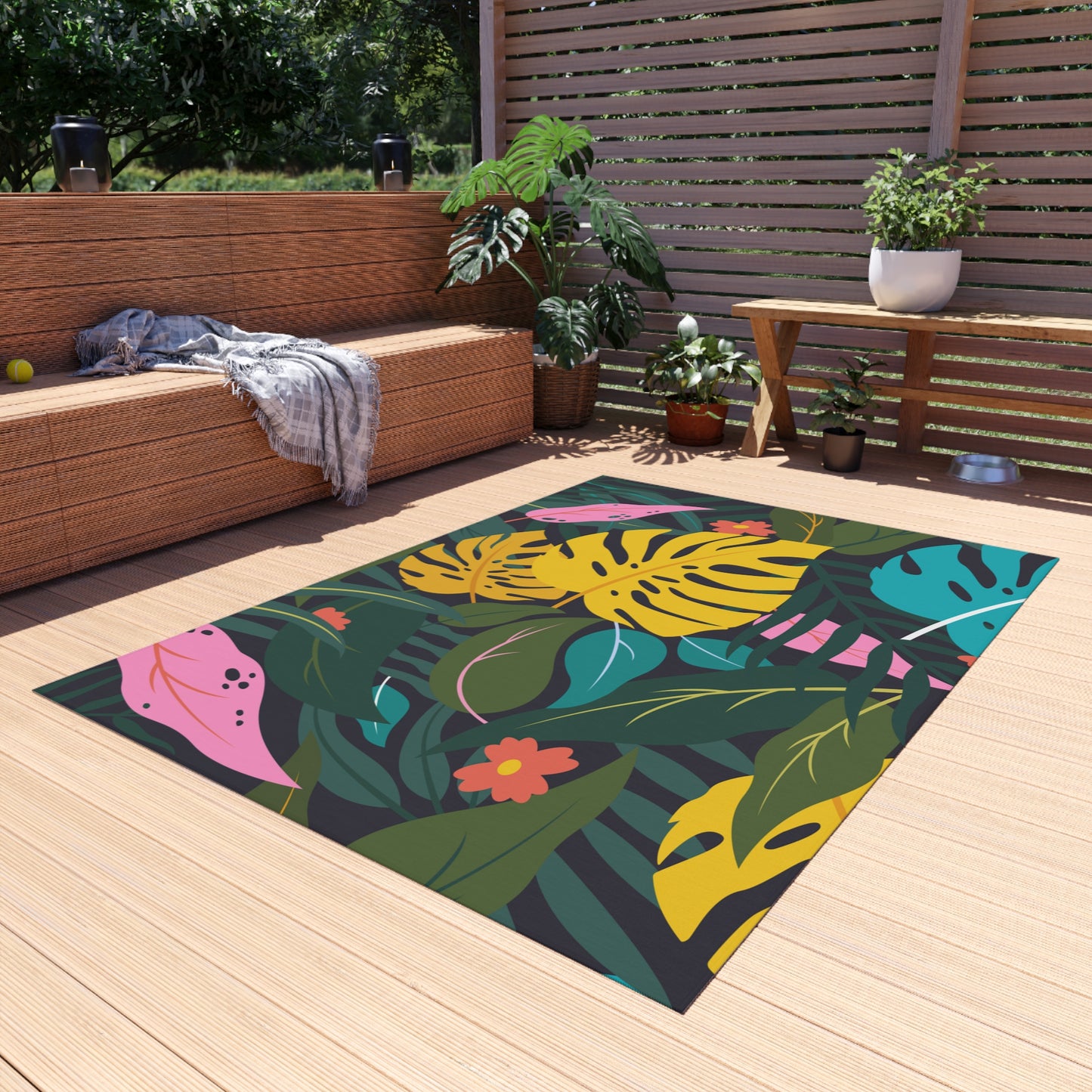 Tropical Chenille Outdoor Rug with No-Skid Backing Cozy Outdoor Carpet Patio Decor Gazebo Rug Pool Area Decor Outdoor Kitchen Carpet