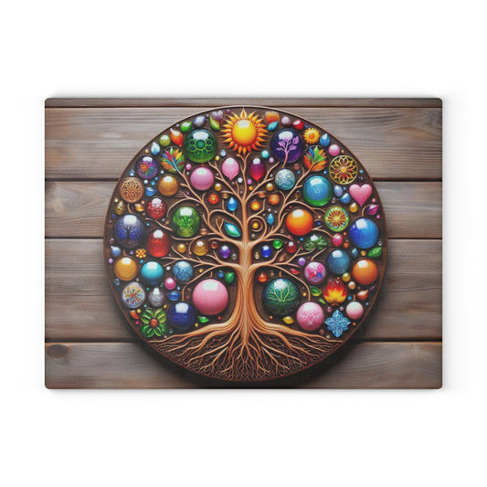 Kitchen Decor Glass Cutting Board Serving Tray with Tree of Life Design Cutting Board Gift for Home Cook Glass Charcuterie Board