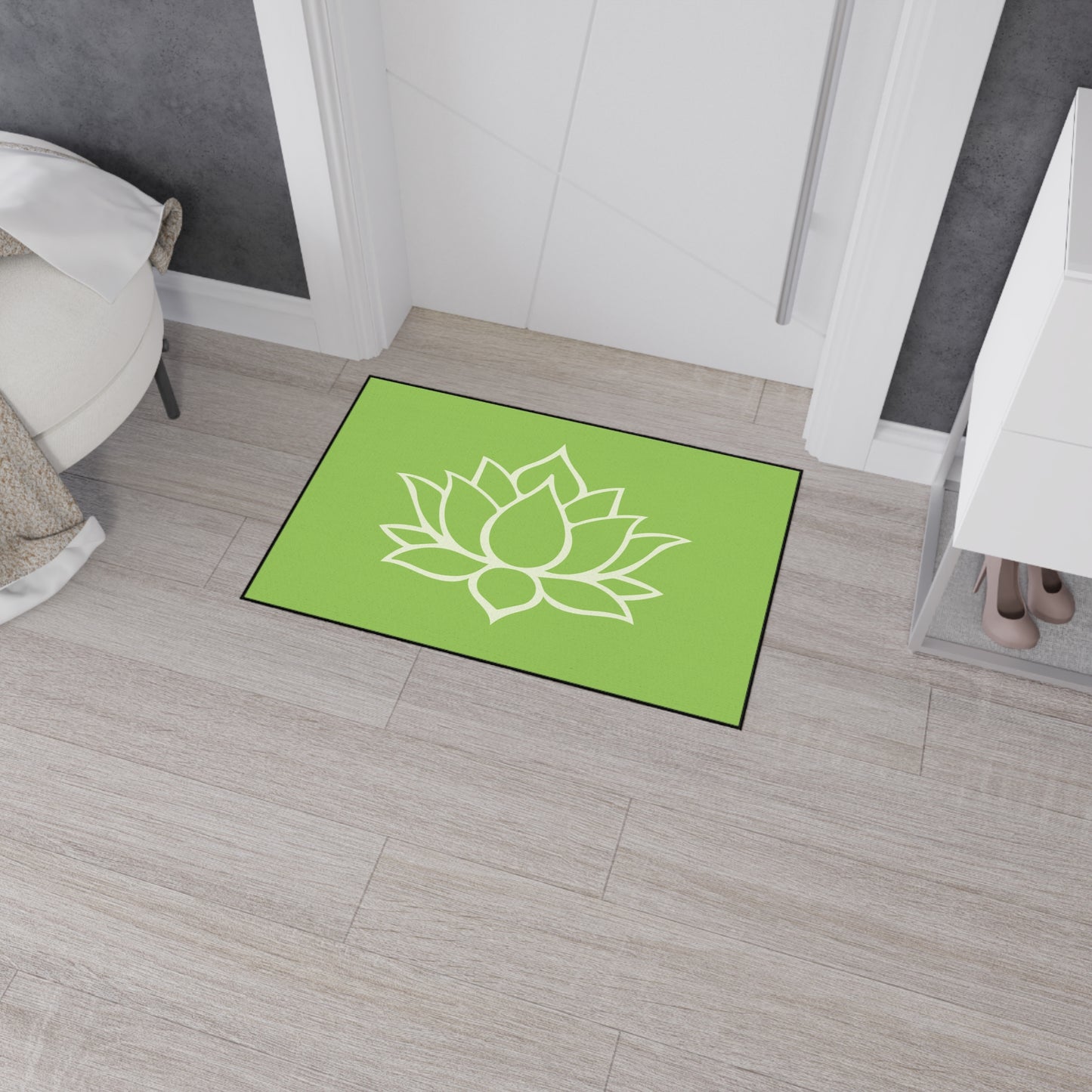 Decorative Heavy Duty Non-Slip Floor Mat Stylish Design Perfect for Entryway Kitchen Décor Green Lotus Blossom Floral Design Rug Bath Mat