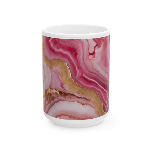 Boho Cottagecore 15-oz Ceramic Coffee Mug Quartz-Inspired Pastel Rock Lover Nature Mug Wildflower Tea Cup Flower Garden Lover Gift for Her