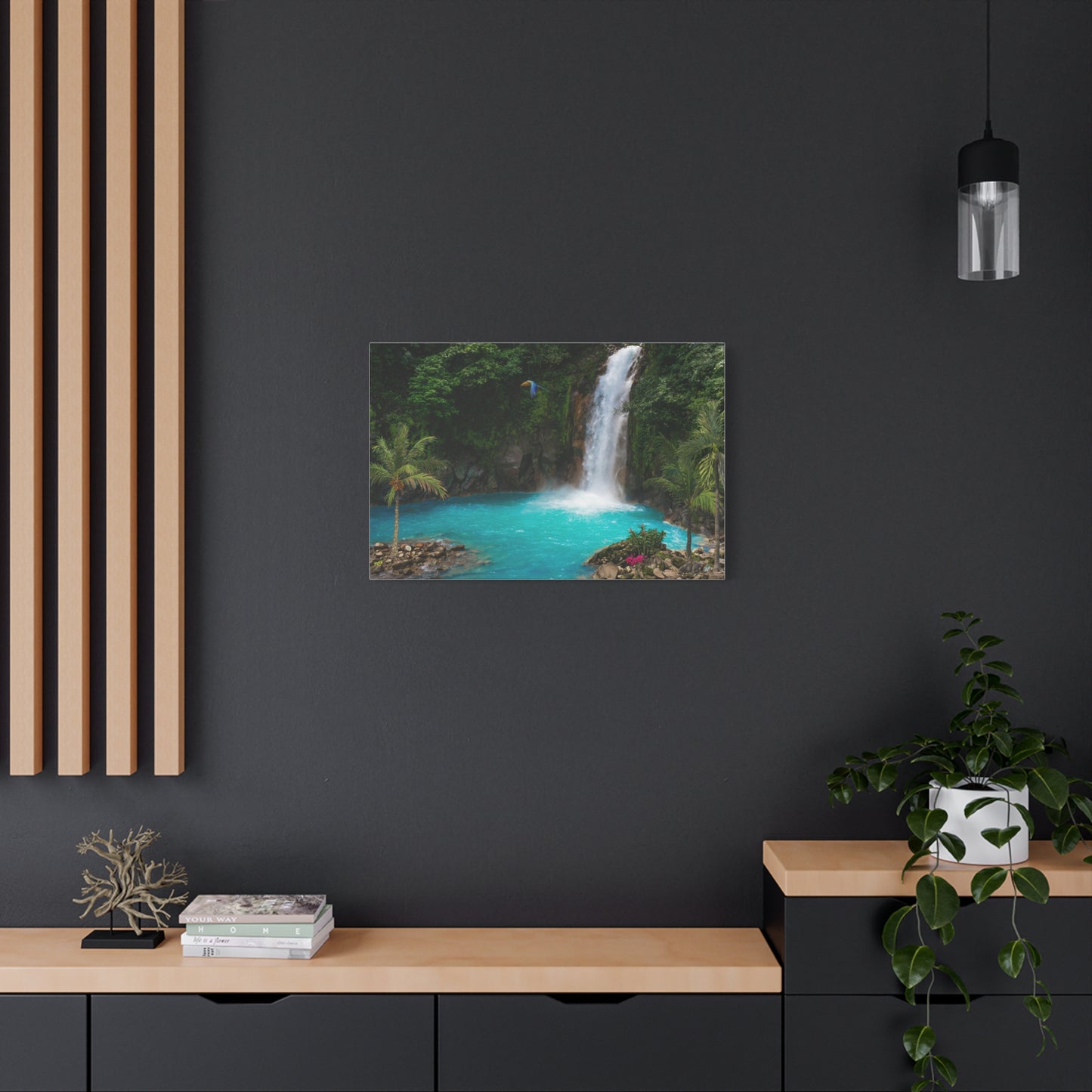 Tranquill Waterfall Print Wall Art | Matte Canvas, Stretched, 1.25" | Oceanic | Painting | Nature | Tropical | Rainforest |