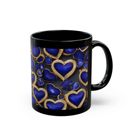 Sapphire and Gold Hearts Romantic Mug Cottage Core Valentine's Minimalist Wedding Gift Bridal Shower Engagement Gift Gemstone Crystal Mug