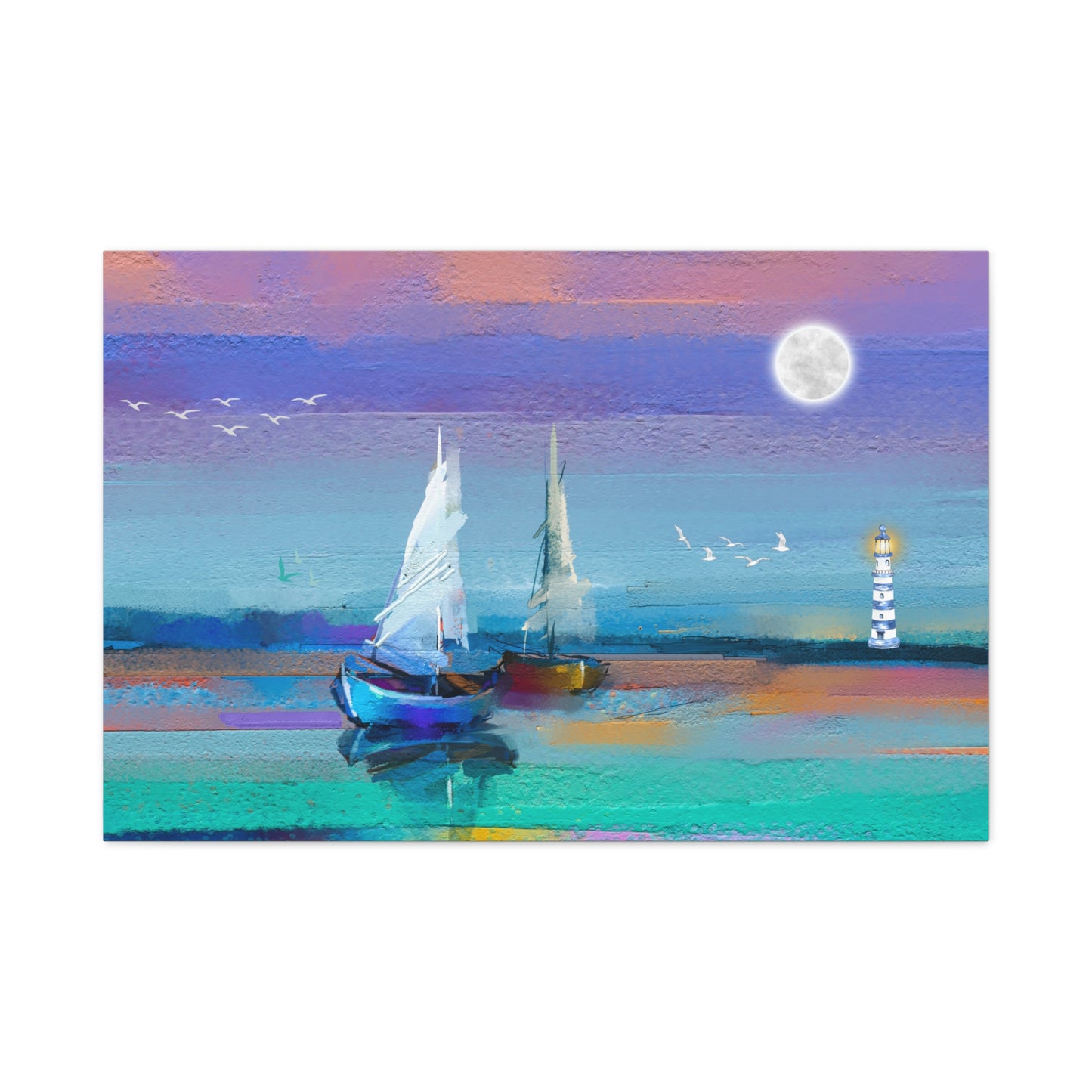 Sailboats in Water Print Wall Art | Matte Canvas, Stretched, 1.25" | Oceanic | Painting | Abstract | Modern |