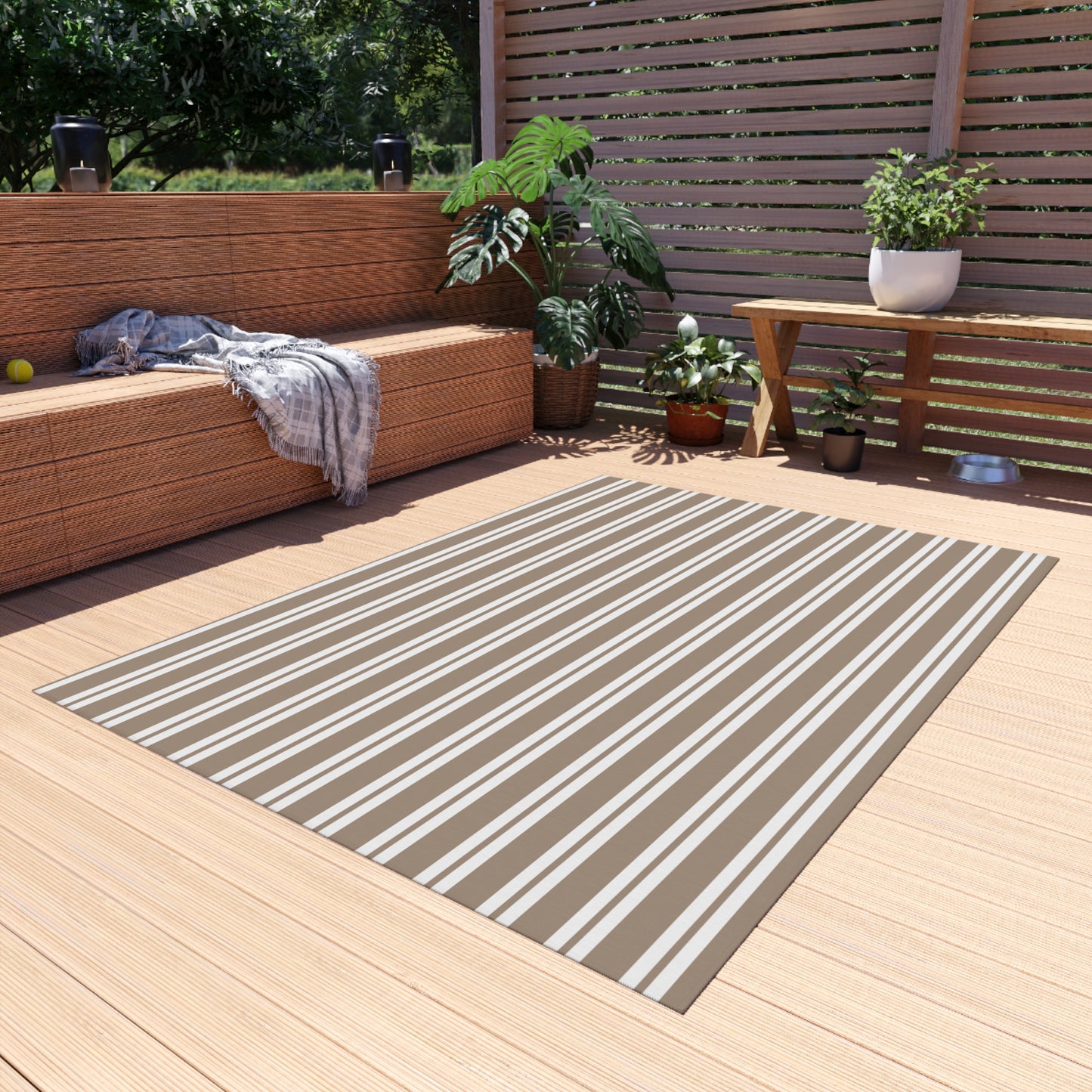 Striped Chenille Outdoor Rug with No-Skid Backing Cozy Outdoor Carpet Patio Decor Gazebo Rug Pool Area Decor Outdoor Kitchen Carpet