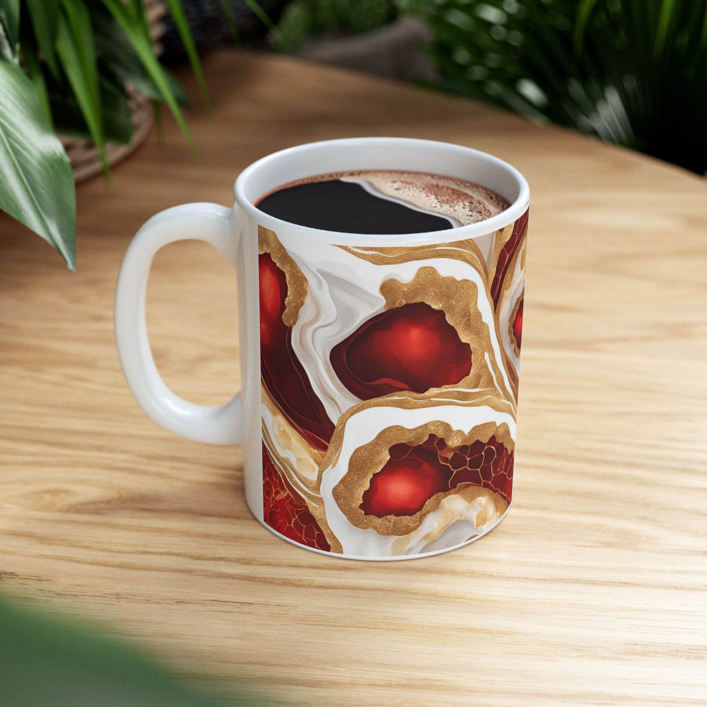 Ruby Red and White Crystal Geode Design Coffee Tea Hot Chocolate Mug Valentine's Day Gift for Nature Lover Gift Geology Marble Rock Lover