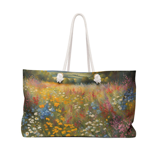 Wildflower Weekender Tote Bag | Beach Bag | Shopping Bag | Boho | Cottage Core | Floral | Landscape |