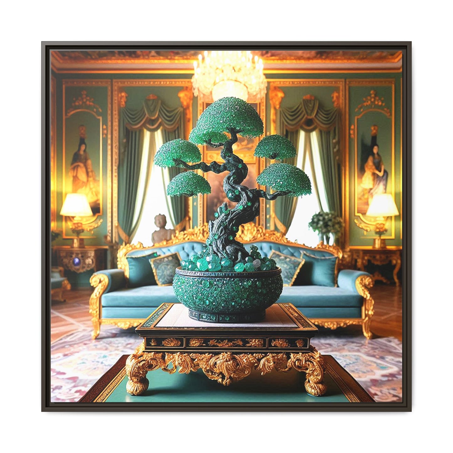Bejeweled Bonzai Tree Framed Canvas Print Wall Art Unique Nature Lover Asian Art Gift Decor 3 Frame Colors
