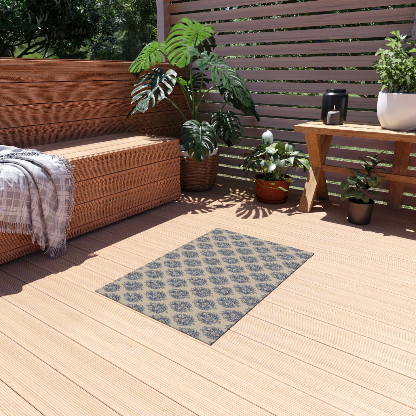 Chenille Print Pattern Outdoor Rug with No-Skid Backing Cozy Outdoor Carpet Patio Decor Gazebo Rug Pool Area Decor Outdoor Kitchen Carpet