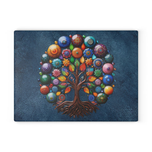 Kitchen Decor Glass Cutting Board Serving Tray with Tree of Life Design Cutting Board Gift for Home Cook Glass Charcuterie Board