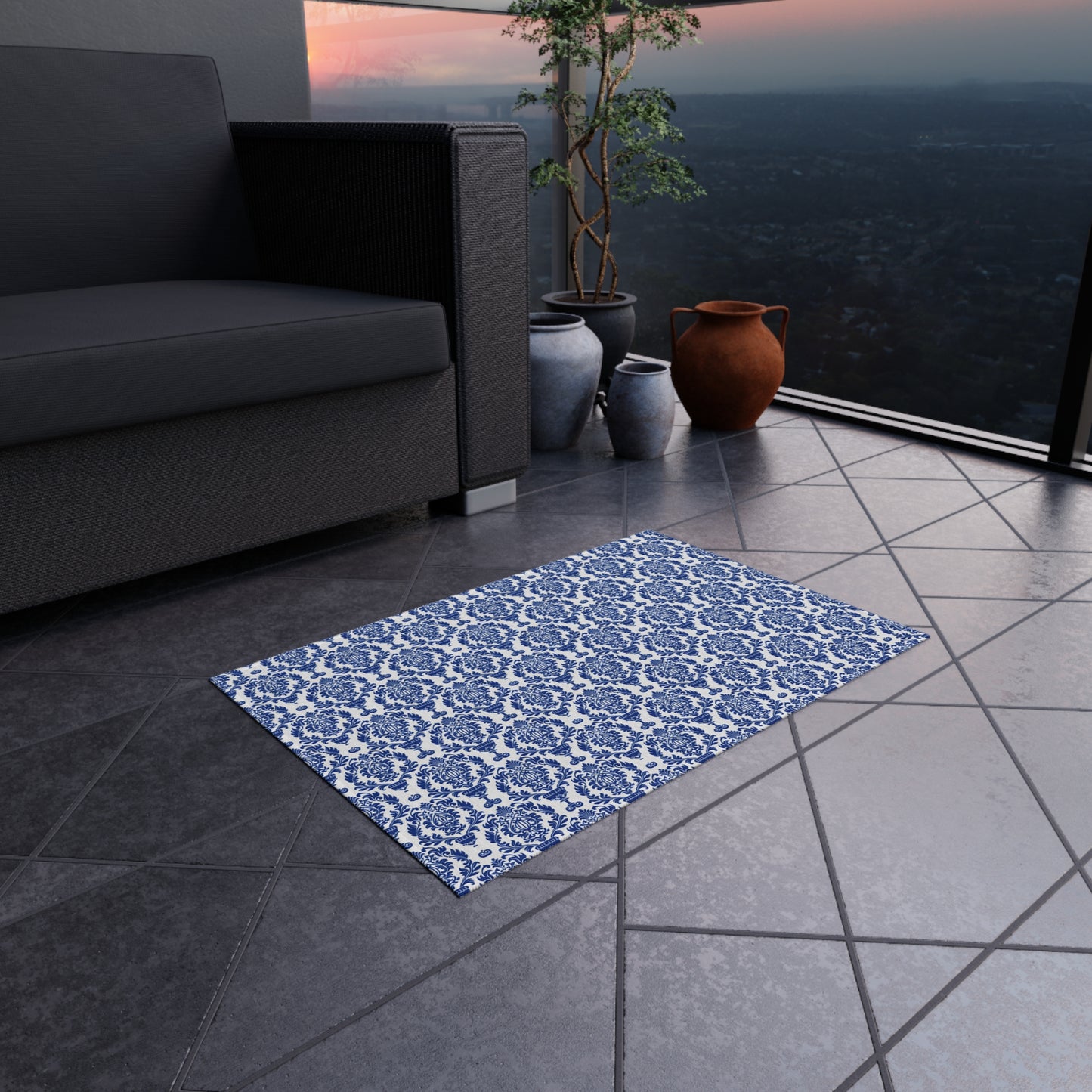 Chenille Print Pattern Outdoor Rug with No-Skid Backing Cozy Outdoor Carpet Patio Decor Gazebo Rug Pool Area Decor Outdoor Kitchen Carpet