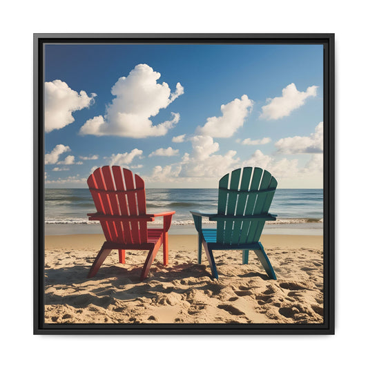 Chairs on the Beach Calm Sunny Day Framed Canvas Wall Art Beach Lover Vacation Oceanic Gift Nature Lover Peaceful Zen Gift 3 frame colors