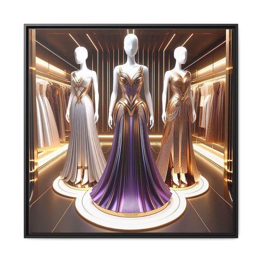 Futuristic Bodycon Runway Dress Framed Canvas Print Wall Art Unique Fashion Designer Style Haute Couture Fashionista Gift 3 Frame Colors