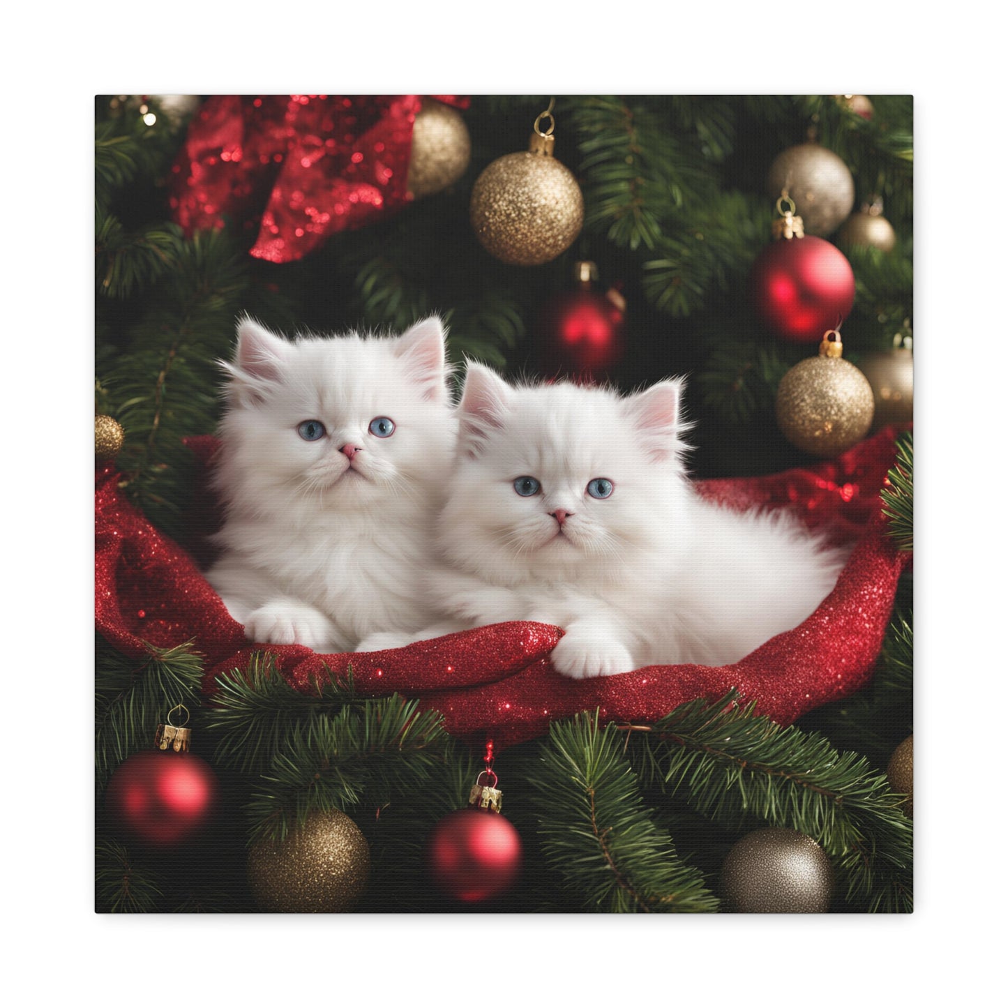 Christmas Kittens Print Wall Art | Matte Canvas, Stretched, 1.25" | Animal Lover | Holiday Gift |