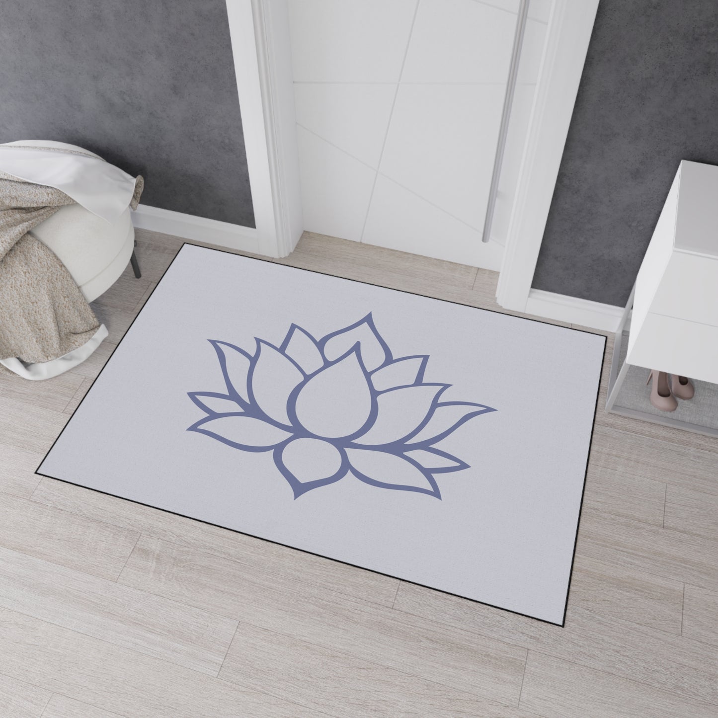 Decorative Heavy Duty Non-Slip Floor Mat Stylish Design Perfect for Entryway Kitchen Décor Grey Lotus Blossom Floral Design Rug Bathroom Mat
